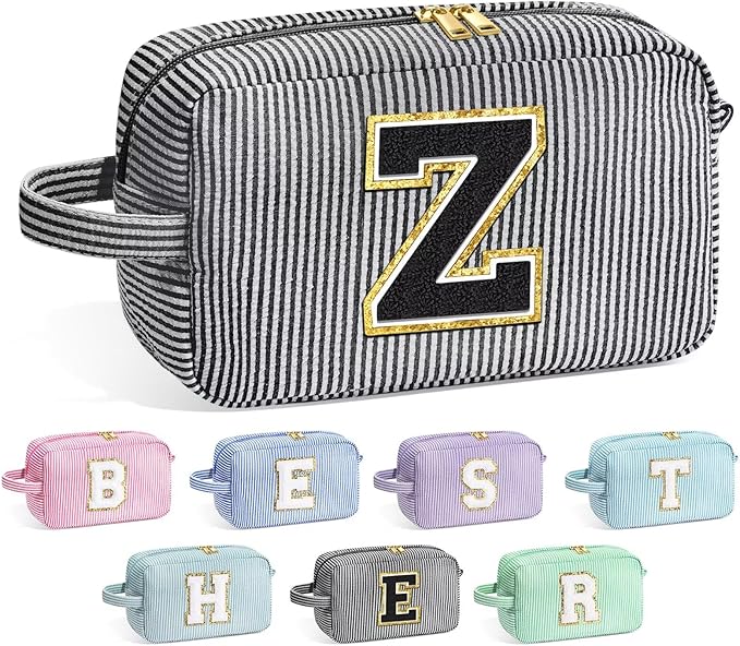 YOOLIFE Travel Makeup Bag for Women - Initial Cosmetic Bag Toiletry Pouch Make Up Case for Women Friend Sister Teacher, Personalized Birthday Gifts for Women, Black Z