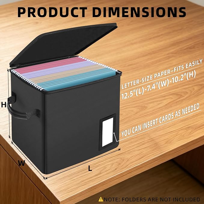 Fireproof File Box with PVC Slides & Dual Zippers, Collapsible Document Organizer Box for Home Office, Fireproof Filing Cabinet Storage Case, Portable File Organizer for Letter A4 Documents, Small