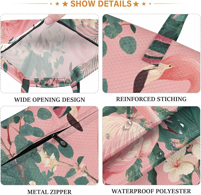 Travel Laundry Bags 2 PC Wet Dry Bag with Handle Dirty Clothes Organizer for Swimsuits Beach Camping Waterproof Washable Pink Tropical Flamingo and Plants