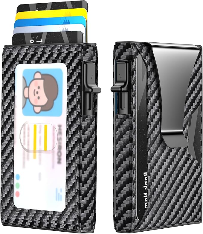 Wallet for Men Slim Minimalist Pop-up Smart Holds 5-6 Cards - RFID Blocking Metal with Money Clip, Credit Card Holder & ID Window,Business Card Cases men accessories(Carbon)
