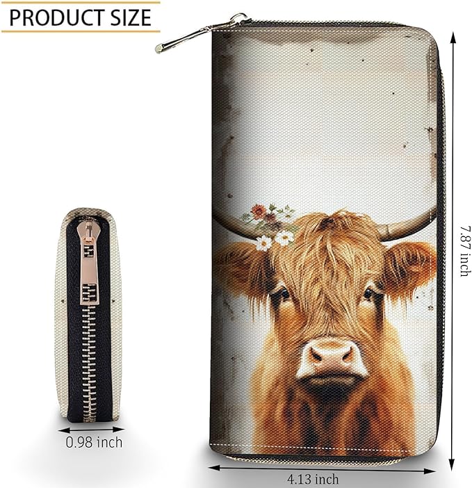 Bxgolkgd Womens Wallet, RFID Blocking Leather Wallet,Large Capacity Wallet Credit Card Holder PU Leather Ladies Clutch with Zipper Coin Pocket - Cute Highland Cow