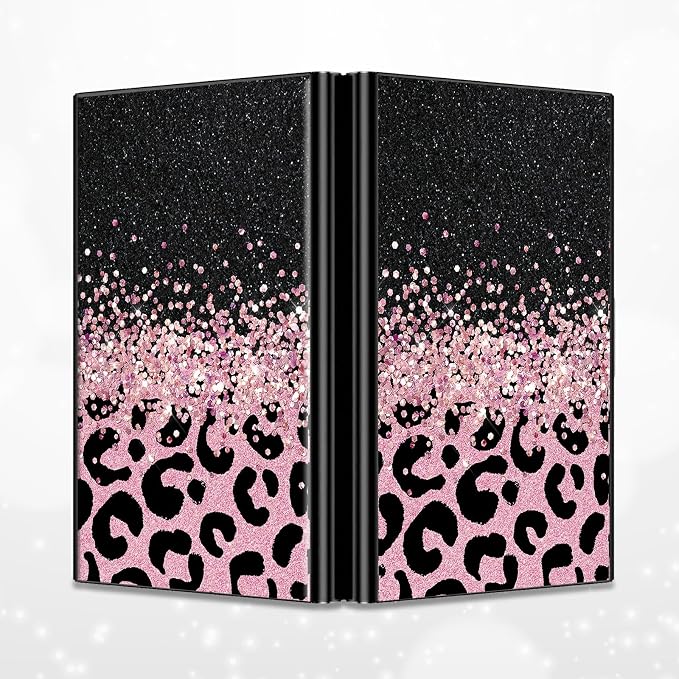 Slim Credit Card Holder, Pink Glitter Leopard RFID Blocking Metal Wallet for Men & Women, Aluminum Minimalist Hard Case Pocket-Sized Business Cards Organizer (Fits Up to 10 Cards)