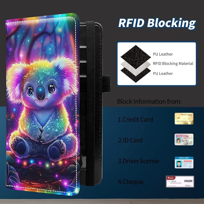 Check Book Cover for Personal Checkbook with Duplicate Checks for Women's & Men PU Leather Wallets Check Book Holder with Pen Card Slots Elastic Strap,Cute Colorful Koala