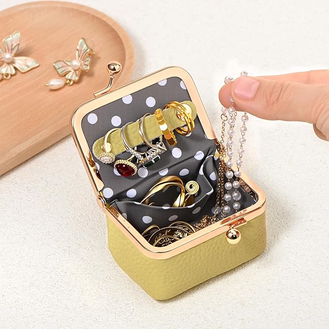 Zivyes Mini Jewelry Box Travel Small Coin Purse Organizer Case Genuine Leather Tiny Size (B-yellow)