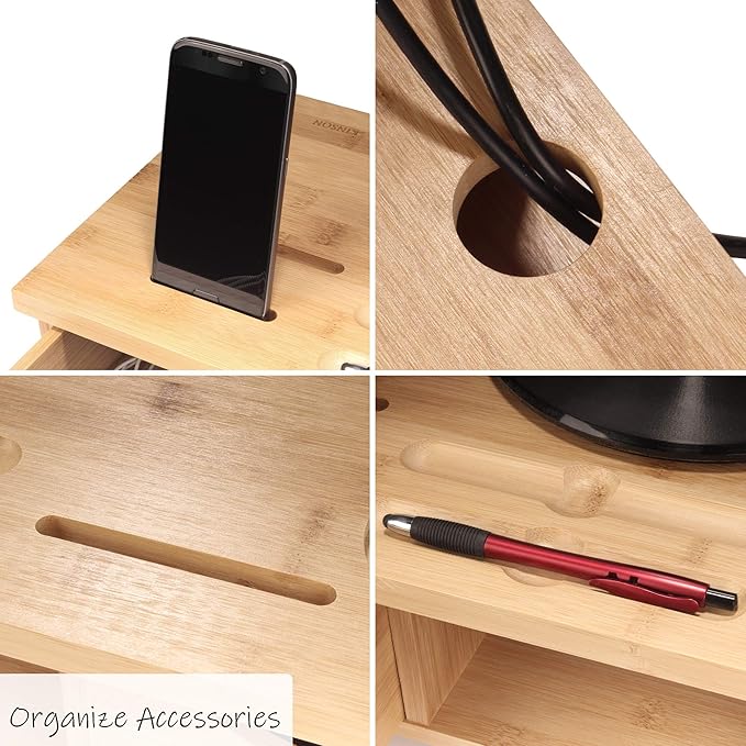 KINSON Bamboo Desk Organizers and Storage / Laptop Desk Riser - 1 Unit