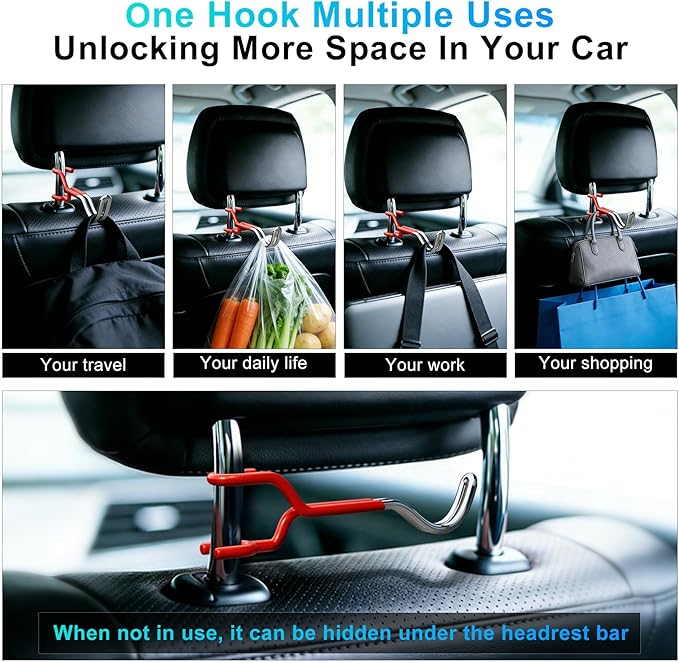 2-Pack Hard Hat Holder for Truck: Heavy Duty Bow Buddy - Universal Bow Carrier for SUV, Trucks Or Sedans, Headrest Hooks, Seat Back Organizer for Bags, Hard Hats & Archery Equipment