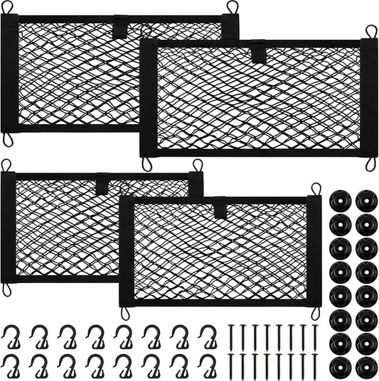 Tuanse 4 Pcs Stretchable Small Cargo Net Pocket Storage Mesh Elastic Automotive Cargo Nets with 16 Mounting Screws and Built in Hooks for Truck Car SUV Boats, 2 Sizes