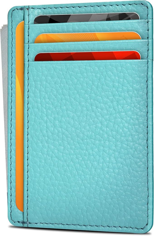 Real Leather Slim Minimalist Wallet for Men and Women -RFID Blocking Front Pocket Thin Credit Card Holder Stylish Wallets (Light Geen)