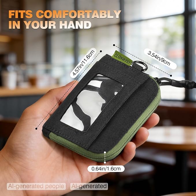 Coin Purse for Men, RFID Blocking 500D Nylon Small Wallet with Key Clip, Slim Front Pocket Card Holder, Zipper Coin Pouch & ID Window Organizer for Cards, Cash