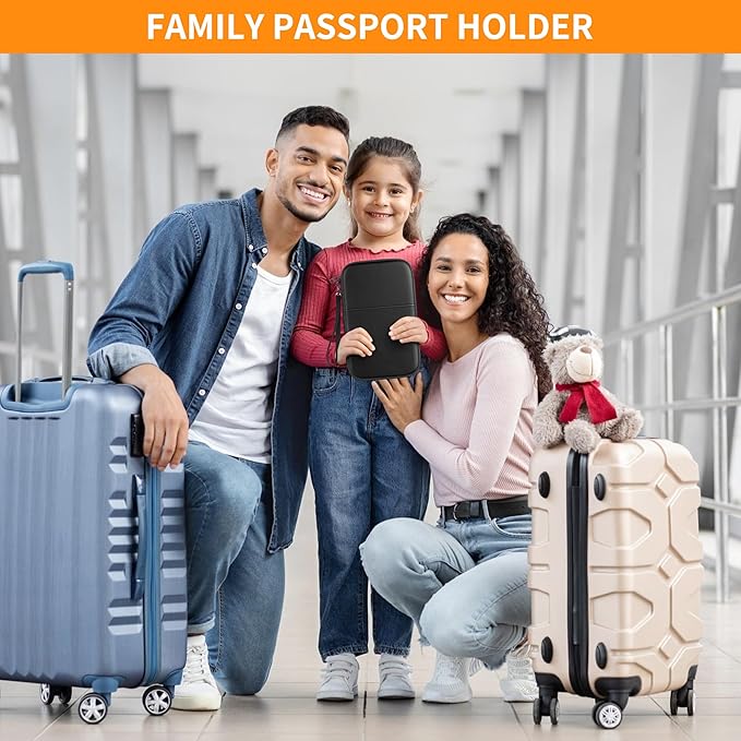 JUNDUN Family Passport Holder,Upgraded Material Fireproof Travel Passport Wallet with 2 Pockets,Travel Document Organizer Case for Passport,Card and Money