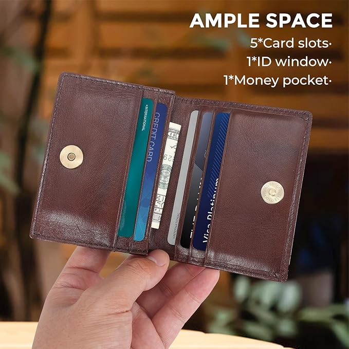 RFID Blocking Front Pocket Minimalist Slim Leather Bifold Wallet Credit Card Case Holder ID Window