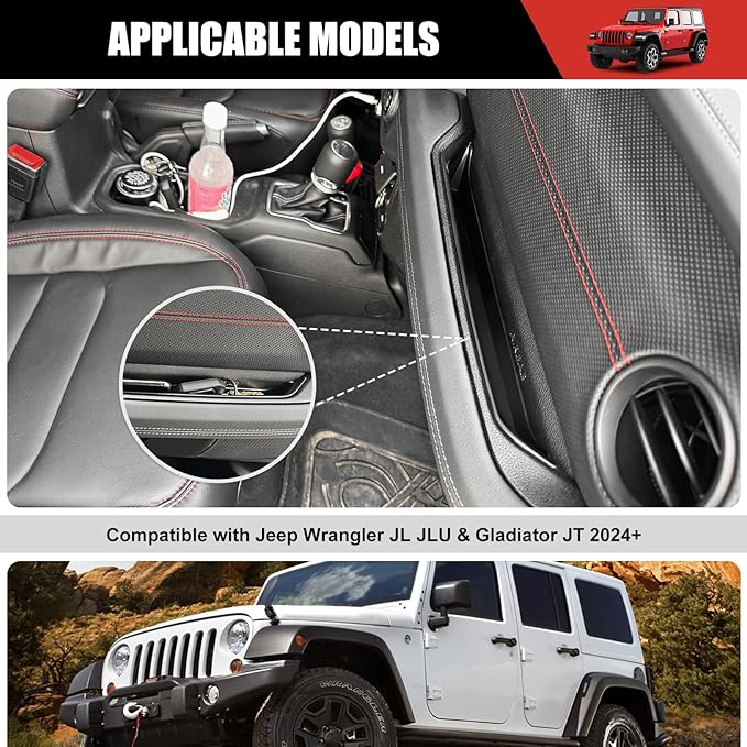 Grab Bar Tray for 2024 2025 Jeep Wrangler JL JLU 4XE/Gladiator JT Storage Bin Handle Organizer Grab Handle Box Passenger Side Grabtray for Wrangler&Gladiator Accessories(24+ Grab Bar Tray)