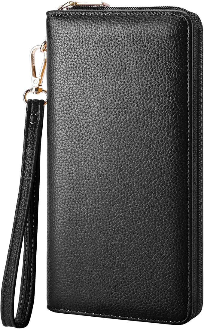 Chelmon Women's Vegan Leather Clutch Wallet with Zip, Hand Strap, Large Capacity