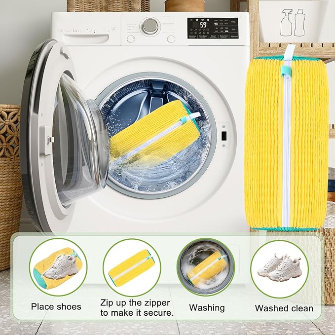 Shoe Washing Machine Bag, 2 Pack 360° Deep Cleaning Protects Shoes & Washer, Sneaker Shoe Cleaner Bag,Fits Most Shoes Sizes for Men Women, Reusable Laundry Shoe Bag for Washer Dryer & Travel,Yellow