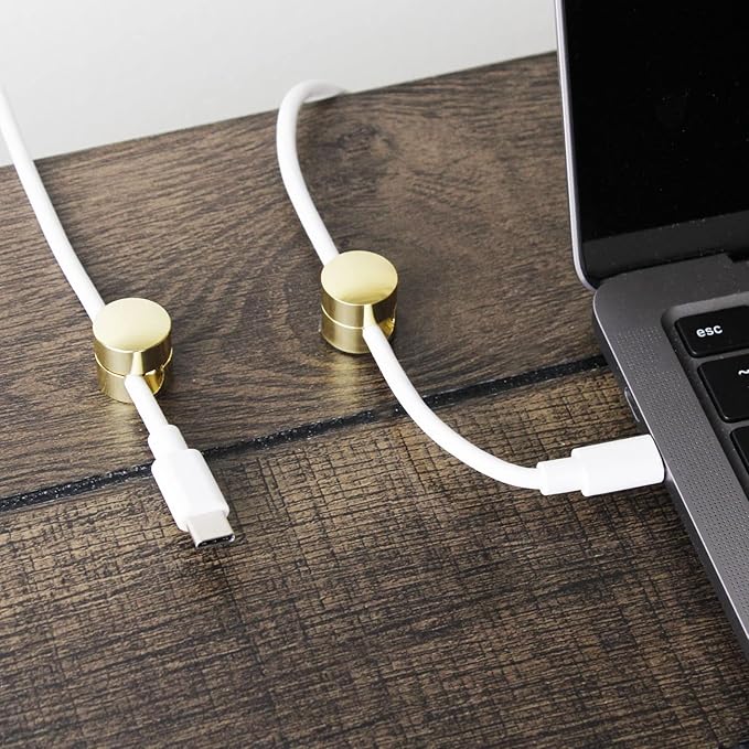 Cable Anchors for Desk Organization Gold | Premium Aluminum Cord Organizers | Charger + Cable Management Clips for Home & Office | Stylish, Sturdy, & Functional | (3 Pack)