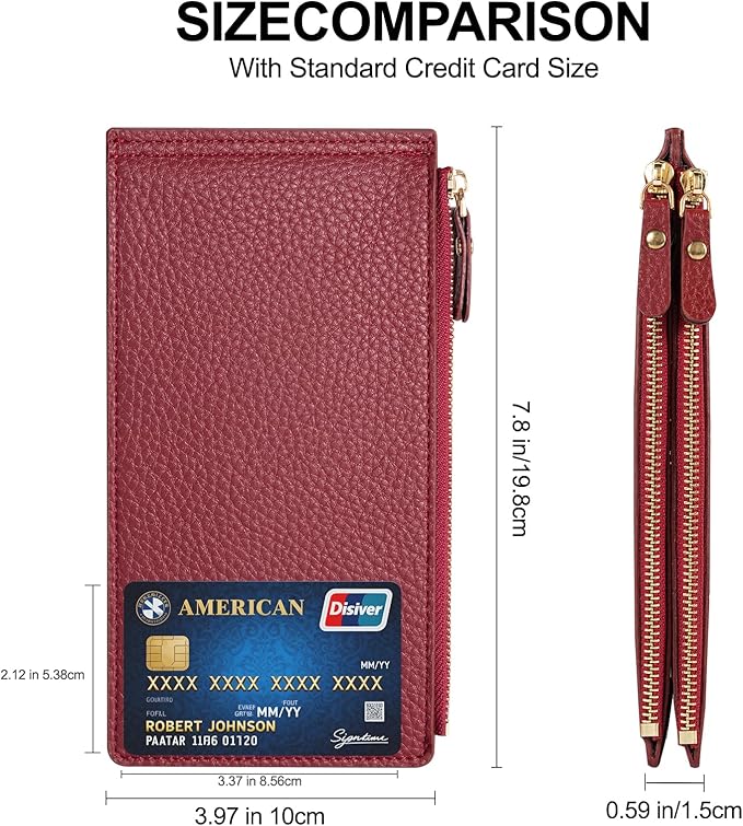 Wallet for Women RFID Blocking Leather Wallet Large Size Bifold Multi Card Holder Wallet with 2 Zipper Pocket - Red