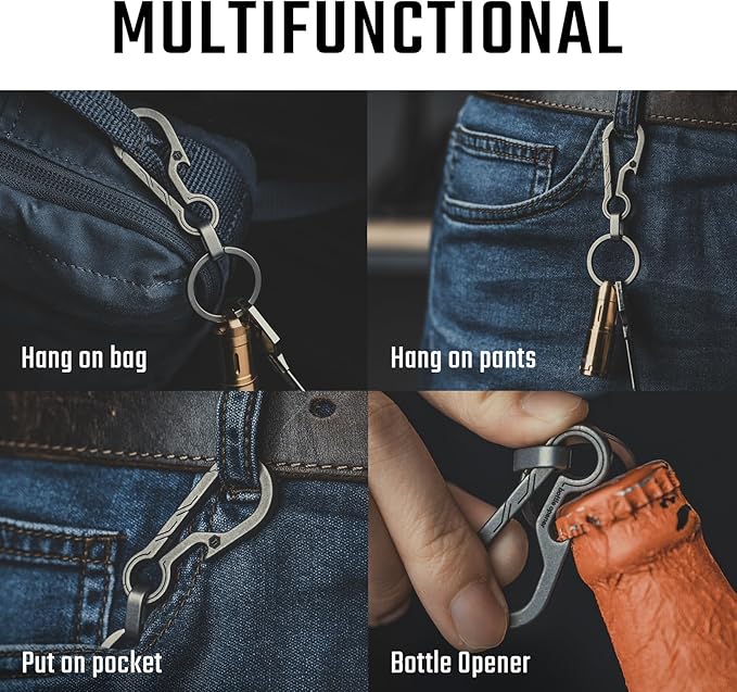 KeyUnity KM01 Titanium EDC Keychain Clip with Bottle Opener, Quick Release Carabiner Key Ring Holder for Men