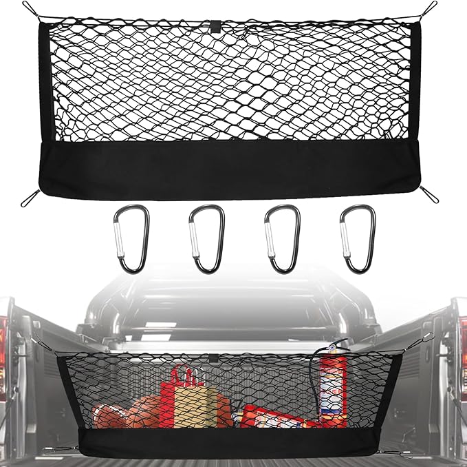 for Dodge Durango Chevy Equinox Envelope Style Truck Bed Cargo Net - Fits 2013-2024 2025 2026 Durango Equinox Accessories Cargo Net for Pickup Truck Bed - Heavy Duty Carabiners