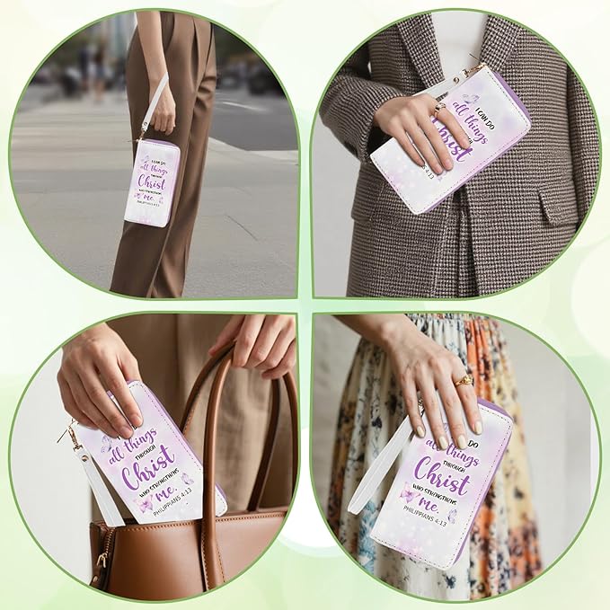 Christian Gift for Womens Wallet - Small Slim PU Leather I Can Do All Things Christ Wallet for Women with Zipper, Credit Card Holder Wallets, Wristlet Wallets for Female Girl (Inspire Religion Gift)