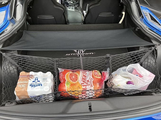 3 Pocket Cargo Net Trunk Cargo Organizer Storage for Chevrolet C7 Corvette 2015-2019 – Envelope Style Cargo Net for Coupe - Premium Mesh Car Trunk Organizer – Compatible with Corvette