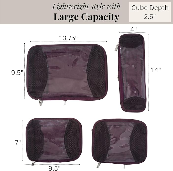 Baggallini Compression Cube 4-piece set - Lightweight Compression Packing Cubes for Travel
