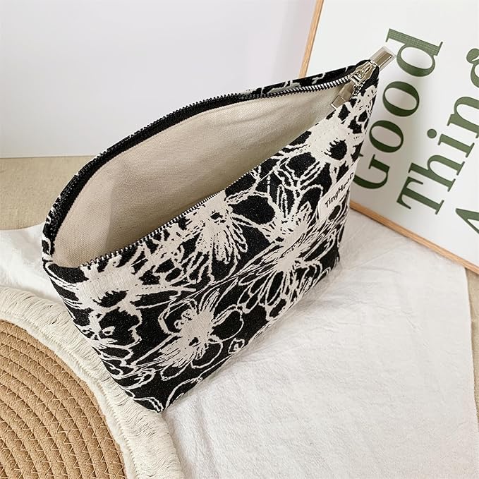 Zebra Print Makeup Bag for Women,Travel Make up Bag with Zipper Lining, Canvas Makeup Pouch for Purse, Cosmetic Pouch for Toiletry, Cosmetic, Sunscreen, Hygiene, Skincare, SPF, Medicine, Sunblock