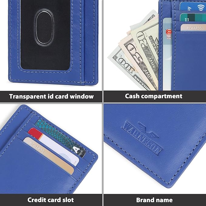 Ultra Slim Leather Wallet Just 0.12 Thick, 6 Card Slots, RFID Blocking, Soft, Durable, Minimalist Genuine Leather, Credit Card Holder for Men & Women Great Gift