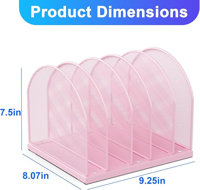 gianotter Desktop File Organizer, Desk Organizer with 5 Compartments, Paper Organizer for Desk, Workspace Organizers for Office Supplies (Pink, Upright Style)