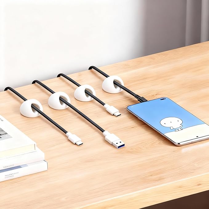 Desk Cord Cable Holder Clips, Adhesive Charging Cord Wire Organizer Keeper Holder for Nightstand, Desk, Office or Mouse with 1 Power Strip Holder