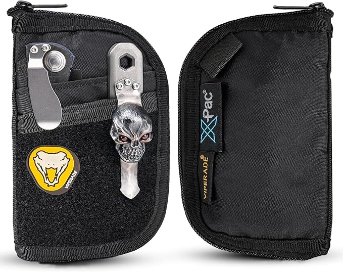VIPERADE VE10 EDC Pouch Small Pocket Tool Pouch with 10 Compartments, Men's Pocket Organizer for Multitools, EDC Organizer with Patches Area for DIY (X-pac Black)