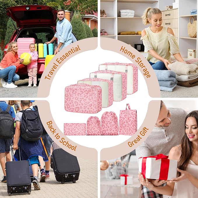 Packing Cubes for Travel - 8 Set Luggage Organizer Bags for Family, Mesh Breathable Packing Cubes for Suitcases Durable Travel Essentials Bags Set