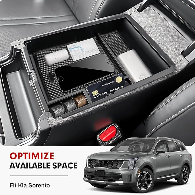 Autorder Center Console Organizer for Kia Sorento 2021-2026 Accessories Armrest Storage Box Secondary Insert Tray with 2 Color Mats