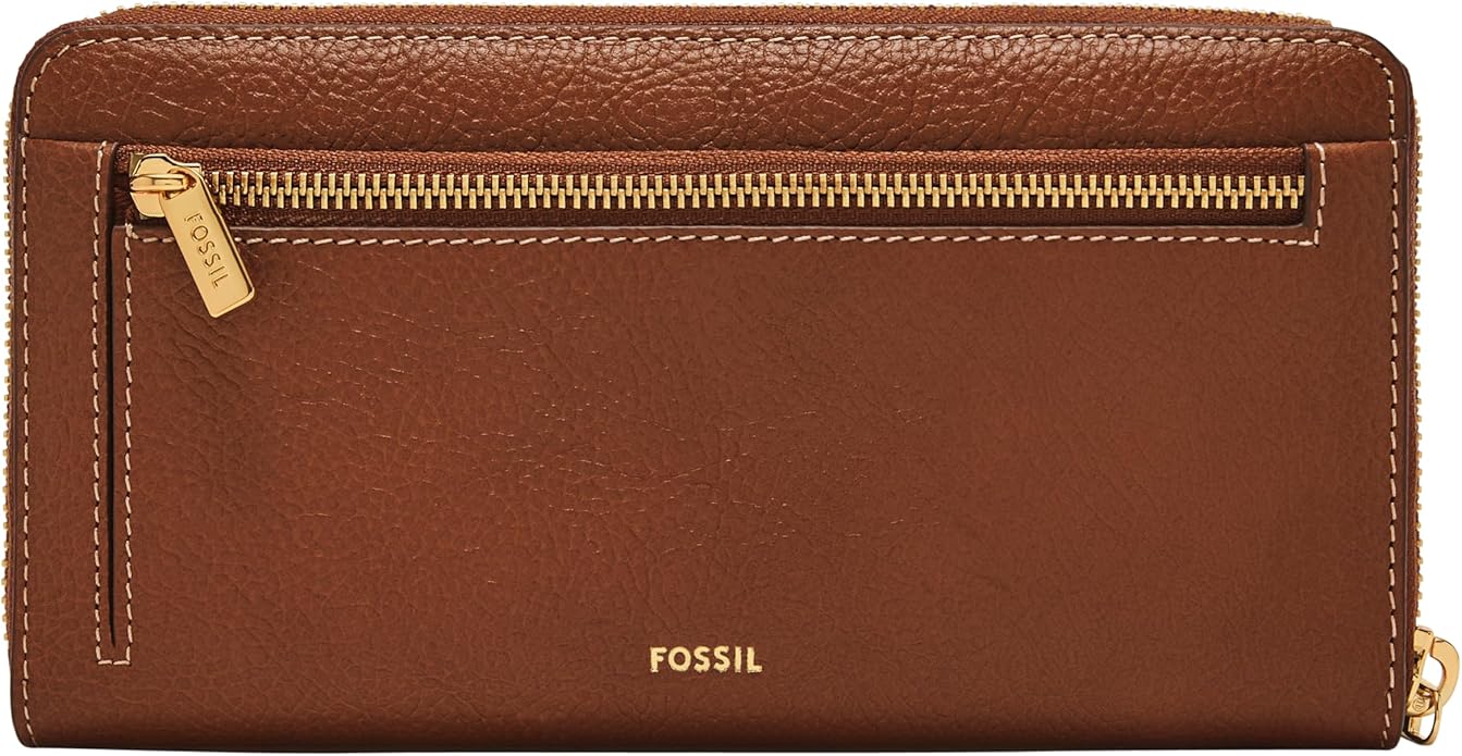 Fossil Women's Logan Leather RFID-Blocking Zip Around Clutch Wallet with Wristlet Strap for Women