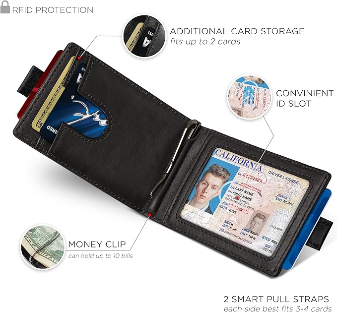 SERMAN BRANDS RFID Blocking Slim Money Clip Wallet – Leather Bifold Front Pocket Minimalist Mens Wallet with Money Clip for Men, Small Credit Card Holder Wallet - Travel Wallet with Gift Box
