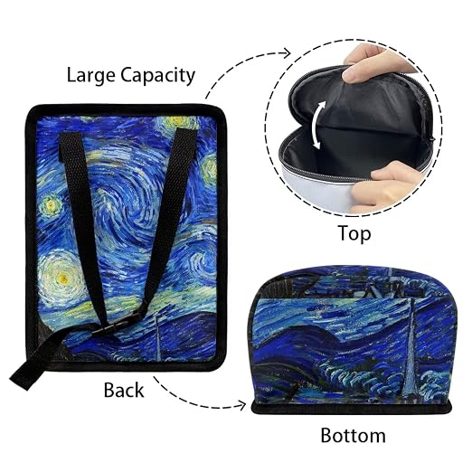 Van Gogh Starry Sky Car Trash Can Car Interior Accessories Organizer Garbage Bag Dustbin Container with Lid Waste Basket Storage Pockets Hanging Vehicle Trash Bin