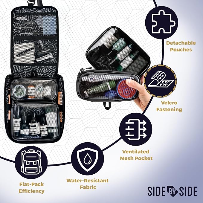 Small Travel Toiletry Bag for Men, Slim Flat Hanging Mens Dopp Kit & Travel Size Shaving Kit Organizer, TSA-Approved Waterproof Compact Toiletries Bag, Leak-Proof Pouches