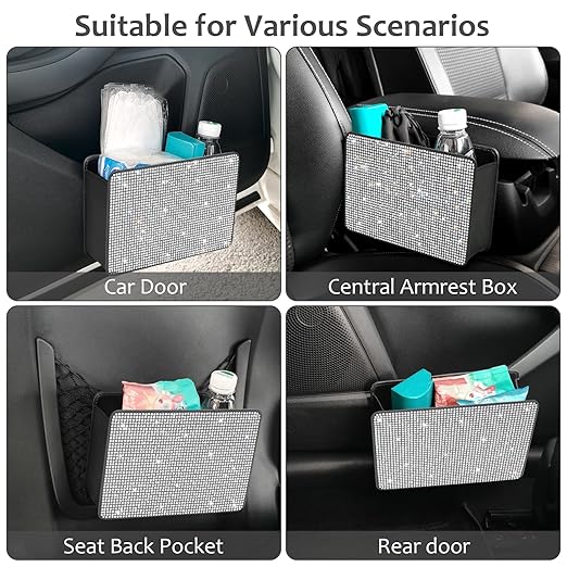 Accmor Bling Car Trash Can, Foldable Vehicle Trash Bin Dustbin Garbage Organizer Storage, Sparkling Crystal Rhinestone Trash Bags Holder Container with 30pcs Garbage Bag Car Accessories for Auto, SUV