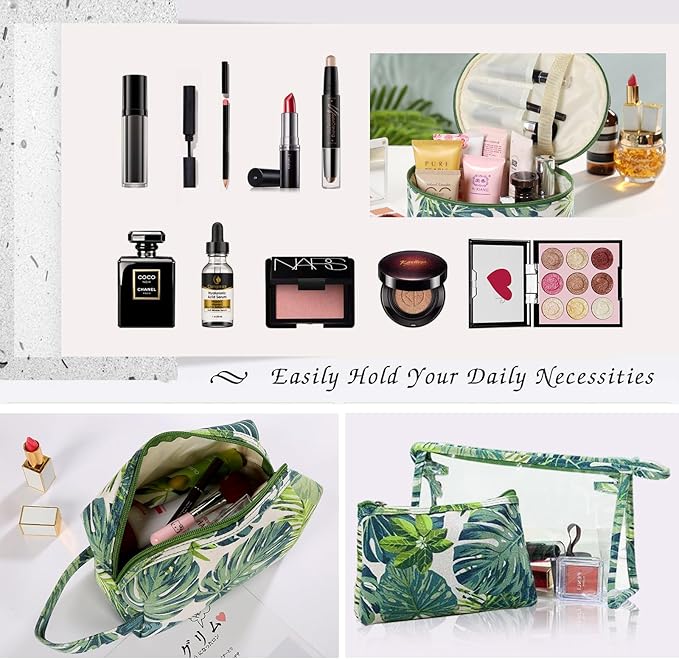 Makeup Bag 4 Pcs Cosmetic Bag Set Portable Travel Cosmetic Bag Multifunction Organizer Storage Bag Toiletry Bag forWomen and Girls (GREEN2)