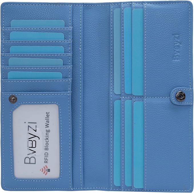 Bveyzi Ultra Slim Thin Leather RFID Blocking Credit Card Holder Bifold Clutch Wallets for Women