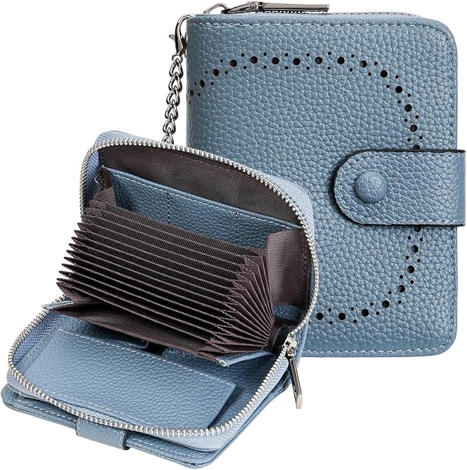GAEKEAO Women's Leather Wallet RFID Blocking Card Holder with Many Compartments Small Purse with Zipper Key Chain Wallets