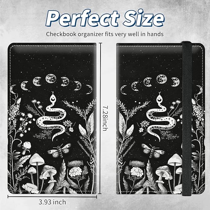 Checkbook Covers for Personal Checkbook Duplicate Checks RFID Blocking Checkbook Cover for Women Men with Elastic Strap Card Slots Pen Holder - Plants and Flowers