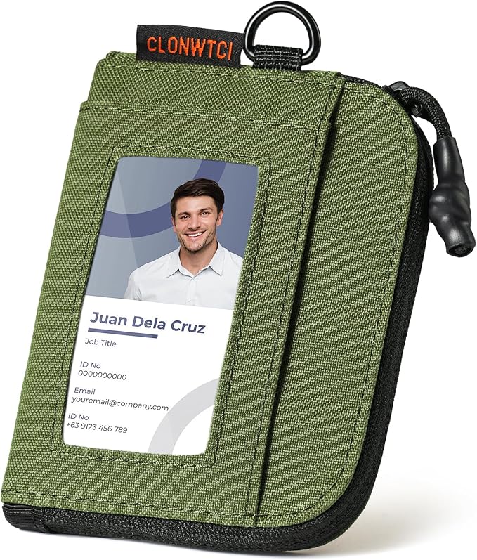 Coin Purse for Men, RFID Blocking 500D Nylon Small Wallet with Key Clip, Slim Front Pocket Card Holder, Zipper Coin Pouch & ID Window Organizer for Cards, Cash