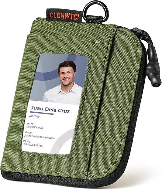 Coin Purse for Men, RFID Blocking 500D Nylon Small Wallet with Key Clip, Slim Front Pocket Card Holder, Zipper Coin Pouch & ID Window Organizer for Cards, Cash