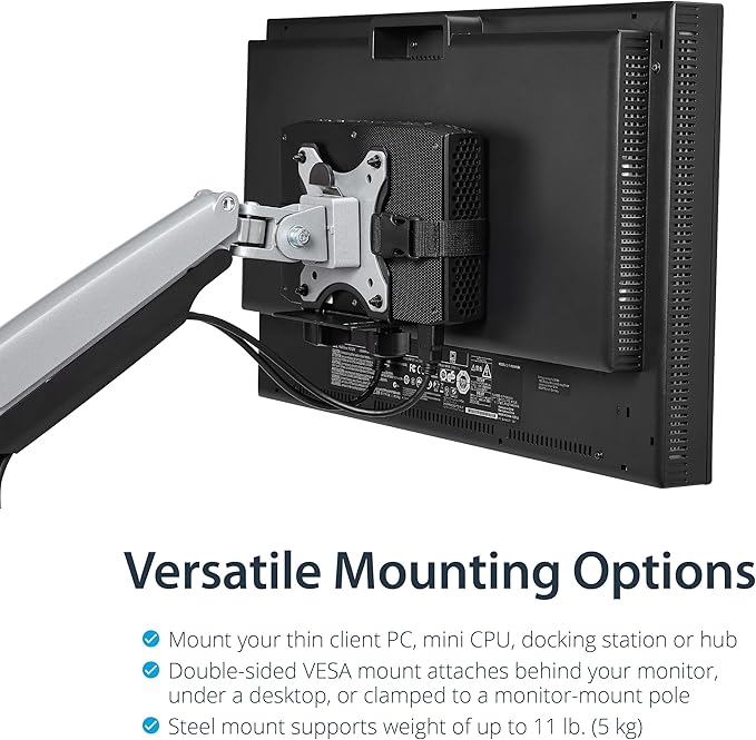 StarTech.com Thin Client Mount - Mini PC VESA Mount - Adjustable .7 to 2.8" - Under Desk Computer Mount - Mac Mini Monitor Mount (ACCSMNT)