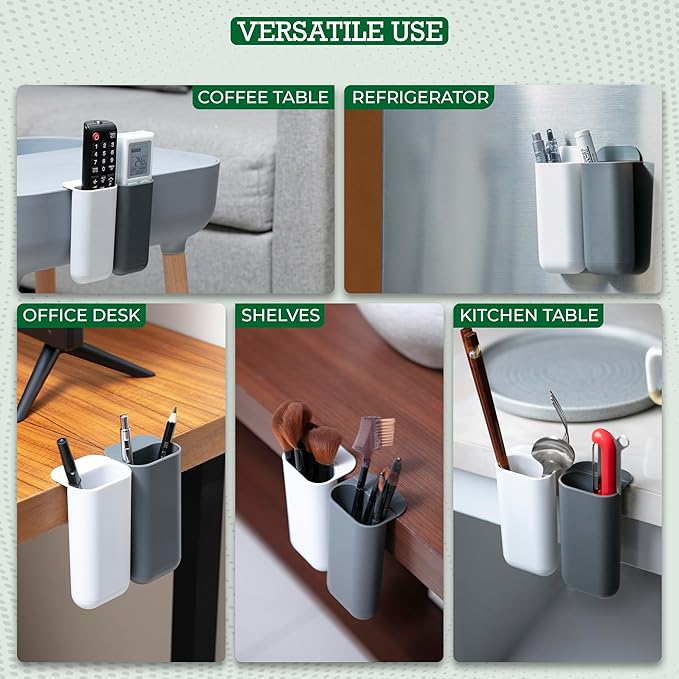 2 Pack Deskside Pen Holder - Optimize Your Space with Our Attachable Pencil Holder for Desk - Desk Pen Holder with Self-Adhesive and Rotatable Attacher