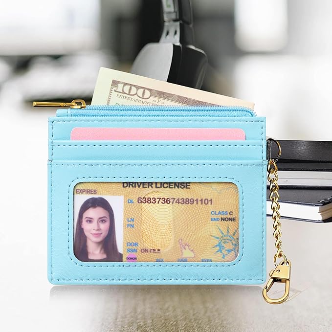 SEAVILIA Card Holder Keychain Wallet for Women with ID Window RFID Coin Purse Bee Gifts Slim Minimalist Small Wallet