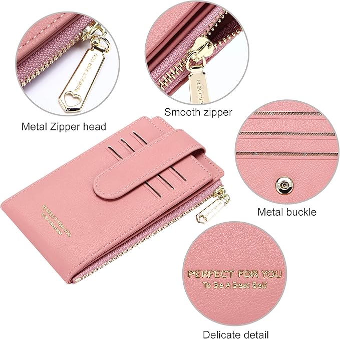 Badiya Slim Women Wallet RFID Blocking Bifold Compact 9 Card Slots Holder Wallets Soft Leather with Zipper Coin Pocket 2 ID Window