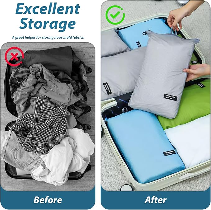 Veki 2 Pack Travel Laundry Bag, Waterproof Dirty Clothes Bags with Handles, Washable Wet Dry Bag, Essential Storage Organizer for Camping, Gym, Swimsuit, Suitcase, College Dorm (Blue&Grey, Large)