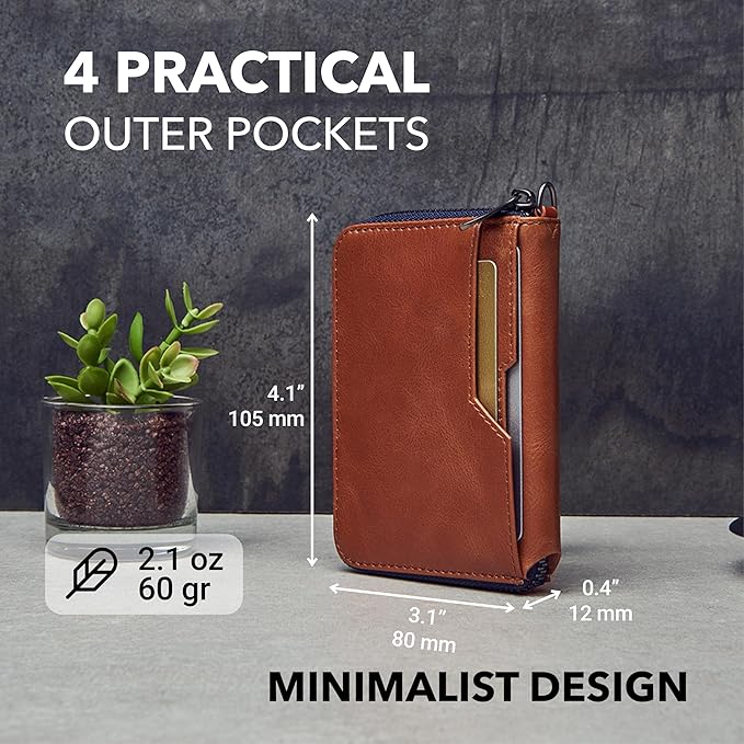 Vaultskin NOTTING HILL Minimalist Leather Zipper Wallet for Women and Men: Slim Multi Cardholder with RFID Blocking and Keychain Ring