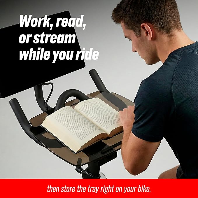 TFD The Tray Original for Peloton Bike Original Models, Angled Acrylic Desk Tray with Rubber Grip Insert for Laptop, Tablet, Phone, and Books, Work or Read While Riding, Dark Acrylic